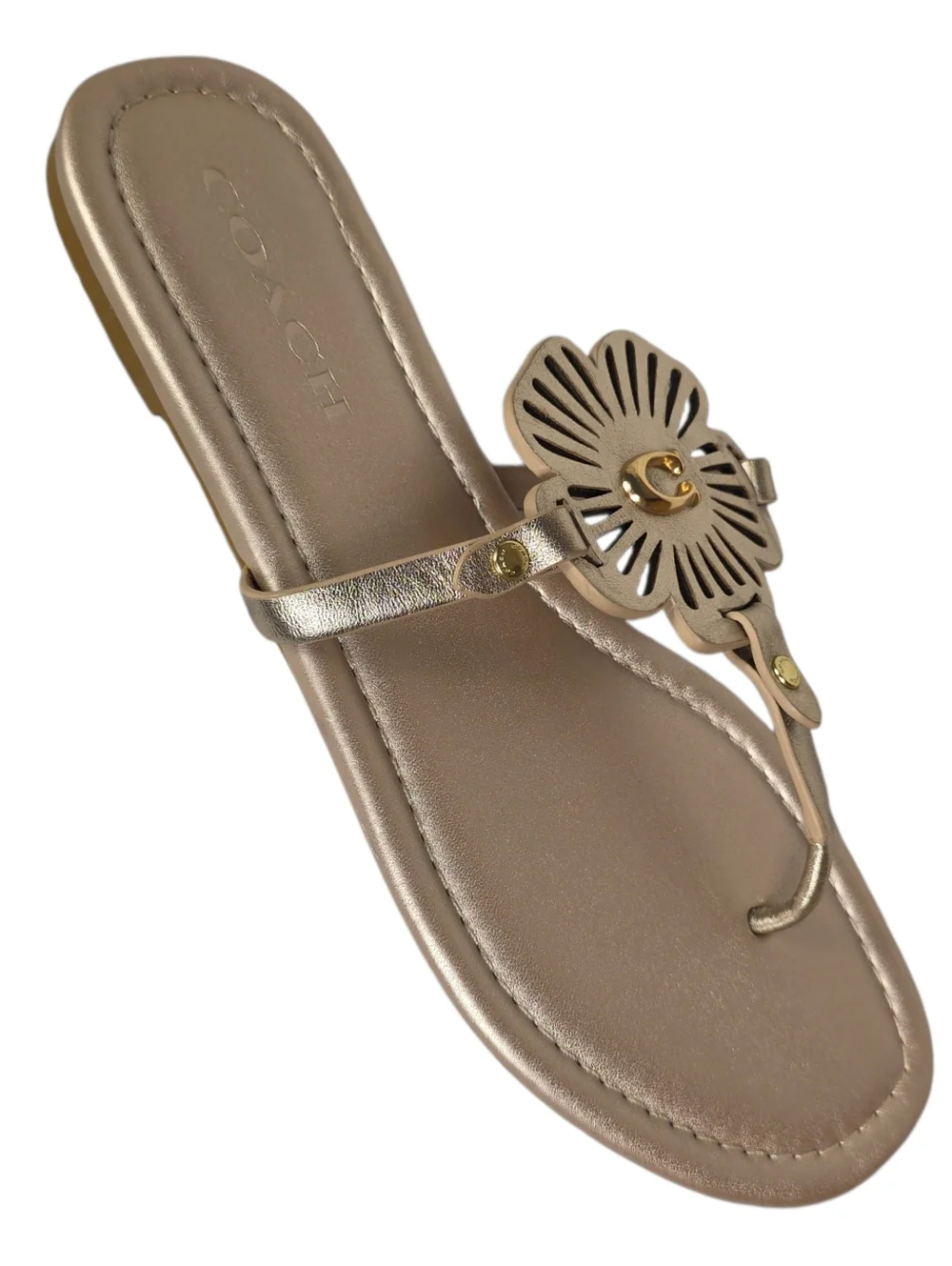 Coach Rose Gold Leather Floral Thong Sandals - Picture 3 of 9